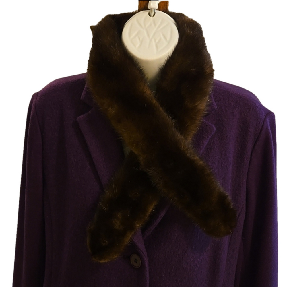 Vintage Clip On Genuine Fur Collar Dark Brown